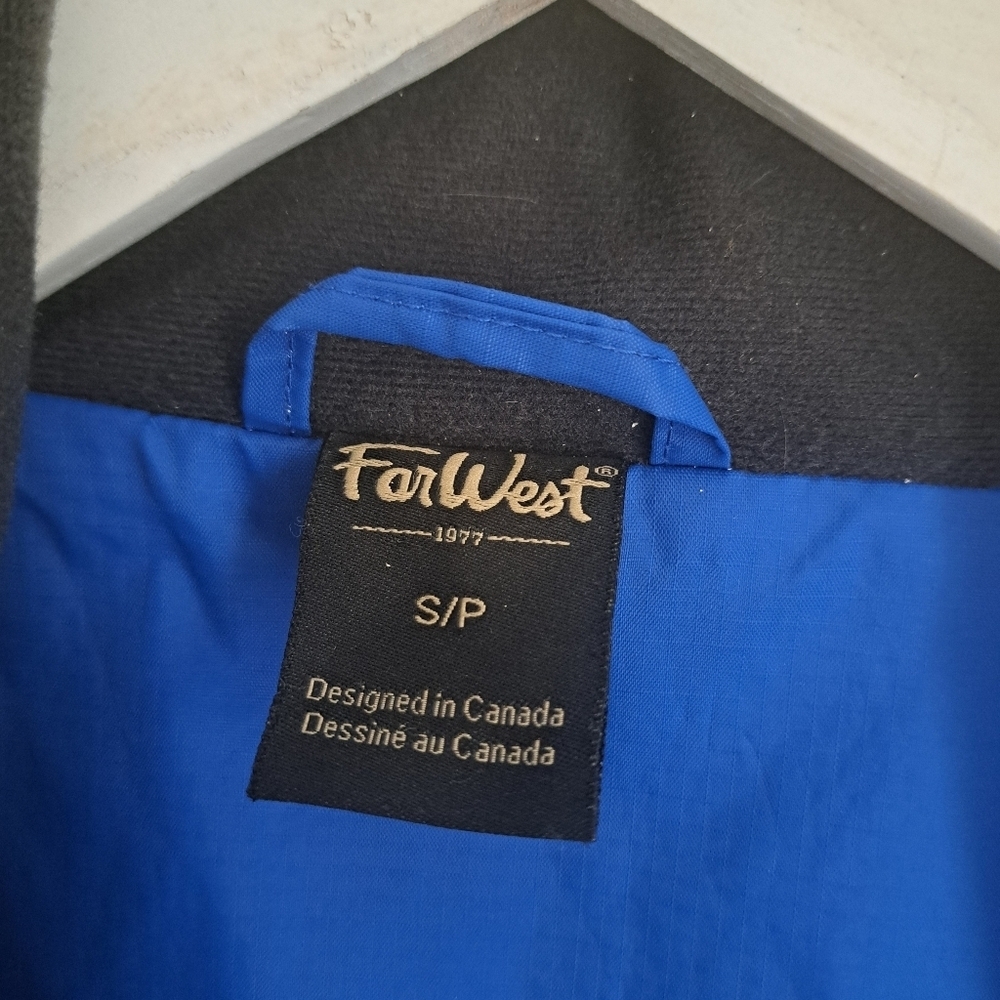 Mens FAR WEST blue windbreaker jacket zip mesh lined tuck away hood nylon SMALL - Picture 7 of 11